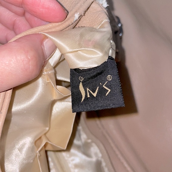 Vegan Faux Leather Beige Crossbody Studded Clutch Purse - Picture 9 of 9